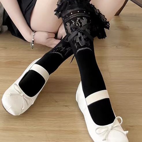 Summer lace lace mid-calf socks for women, lolita bow pile socks, y2k short socks, girlish style Specification image