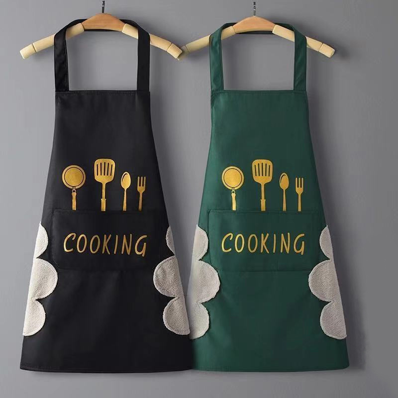 厨房可擦手围裙工作围腰做饭耐脏可擦手防水防油围裙可印logo