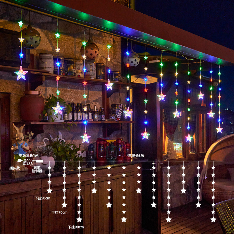 led color lights, flashing lights, string lights, starry sky curtains, balcony decoration, outdoor atmosphere lights, solar star light strings details Picture
