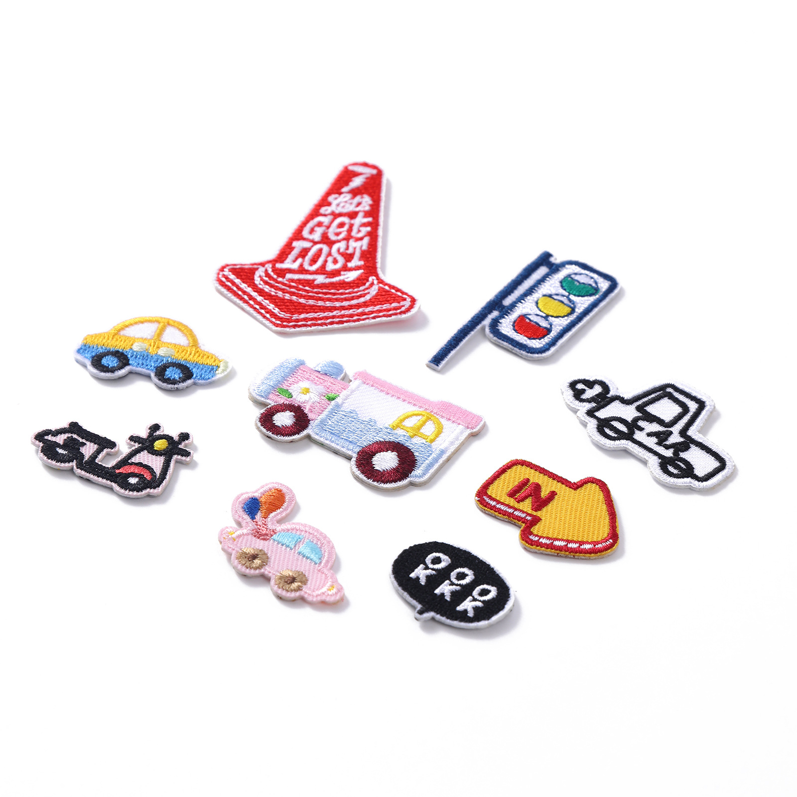 Transportation tools, facilities, embroidered fabric stickers, cartoon labels, children's clothing, backpacks, accessories, ornaments, self-adhesive patch stickers details Picture