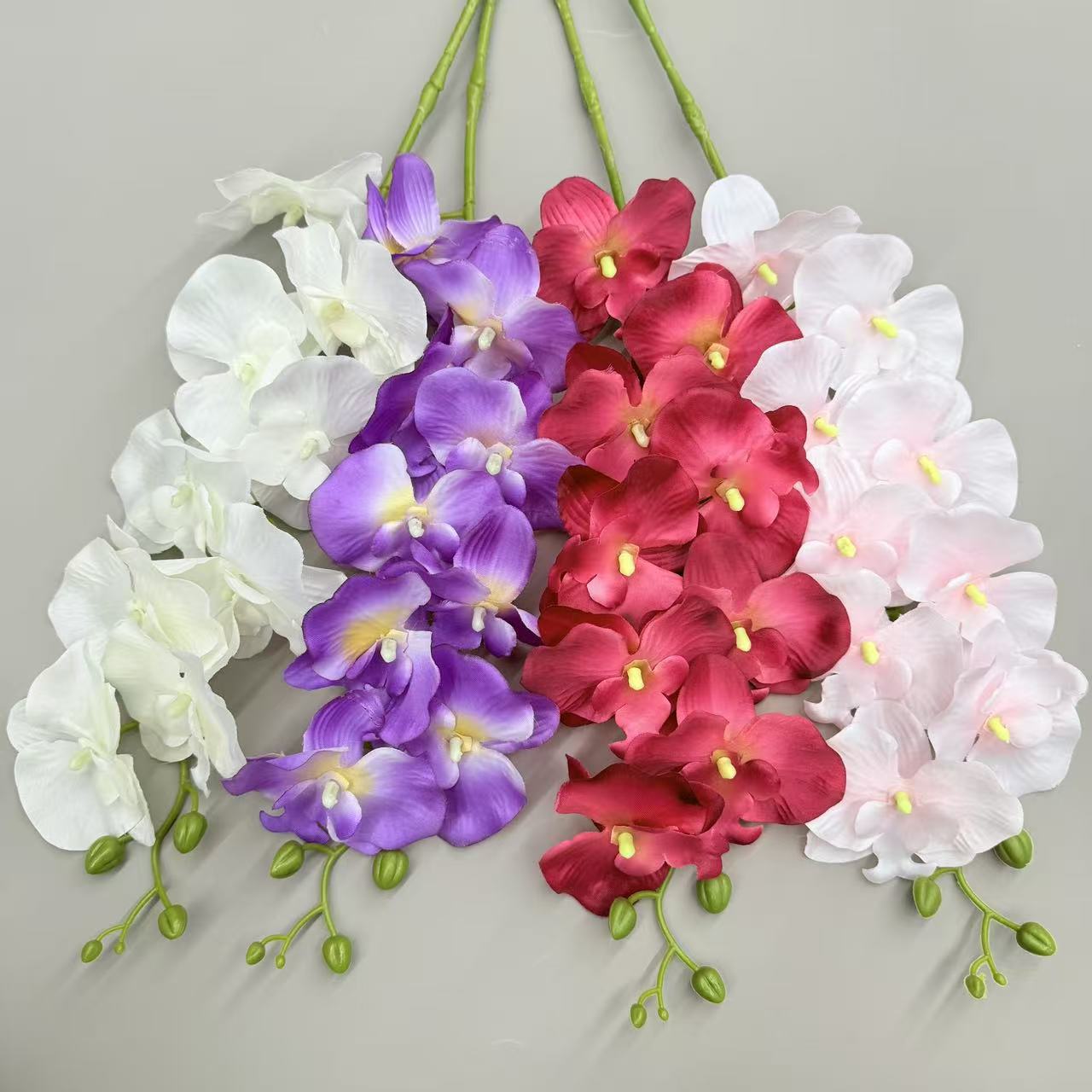 跨境仿真蝴蝶兰9头绢布客厅插花仿真花婚庆路引布景吊顶假花批发细节图