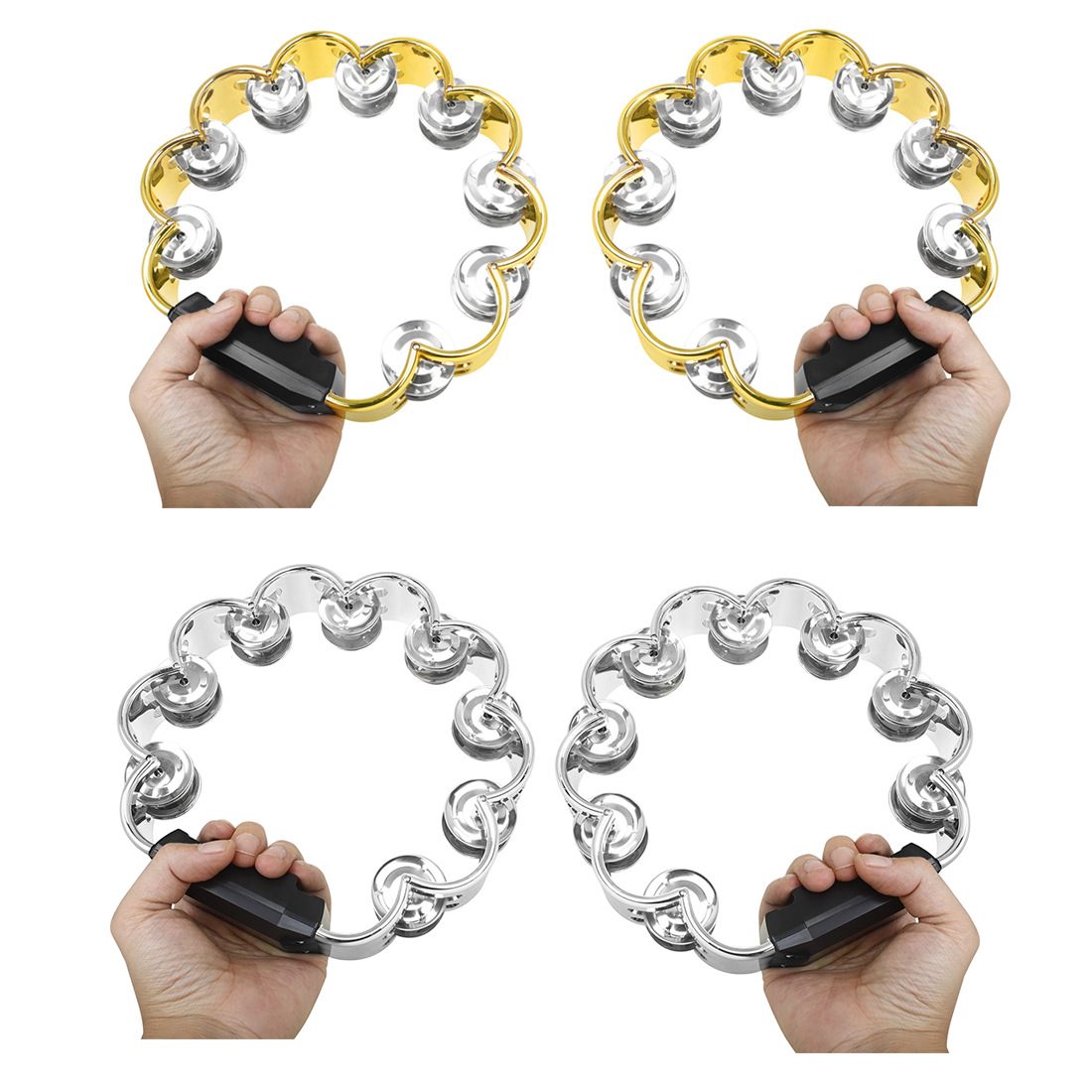 Plum blossom stainless steel hand-cranked bells, double-layer flower drum rings, percussion instruments, musical props, children's dance, double-row bells