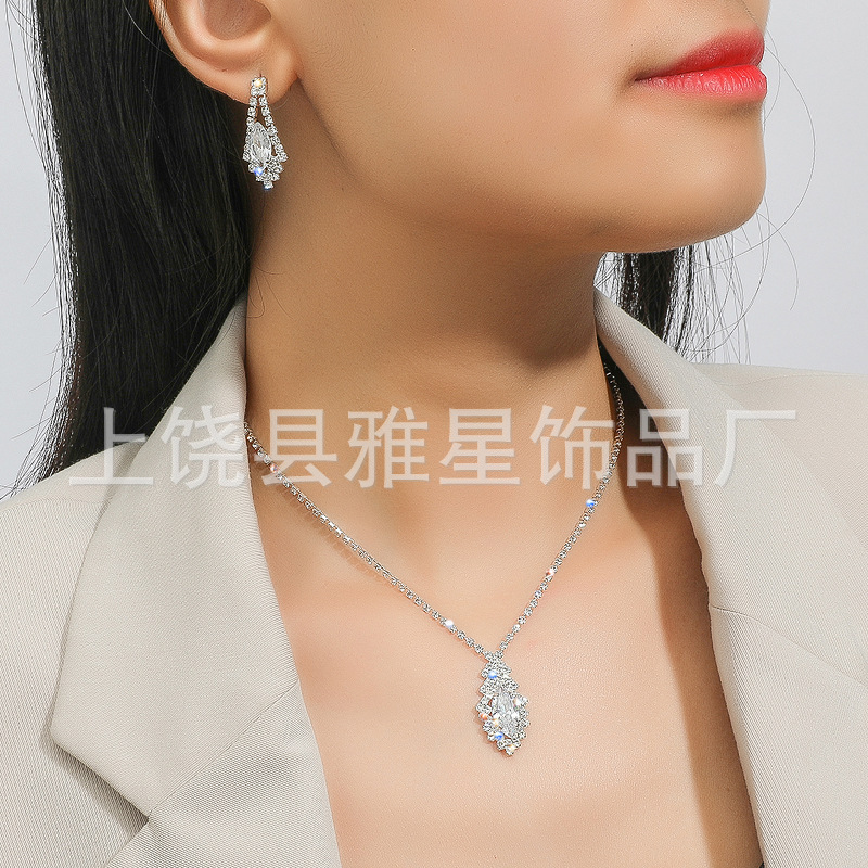 European and American cross-border best-selling women's jewelry, light luxury evening dress accessories, 3-piece set, bracelet, necklace, earrings Specification image