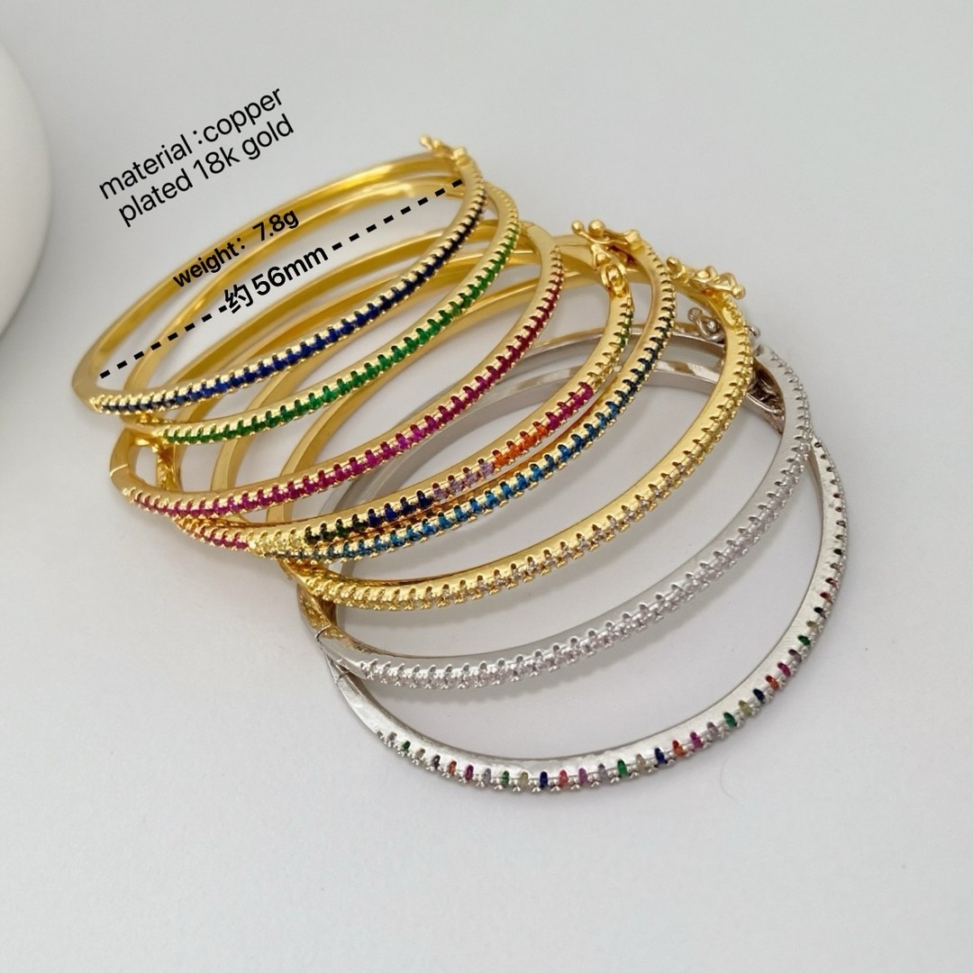 European and American trend: Simple half-circle diamond bracelets for women, trendy and fashionable, colorful zircon bracelets and wristbands, cross-border wristband wholesale details Picture