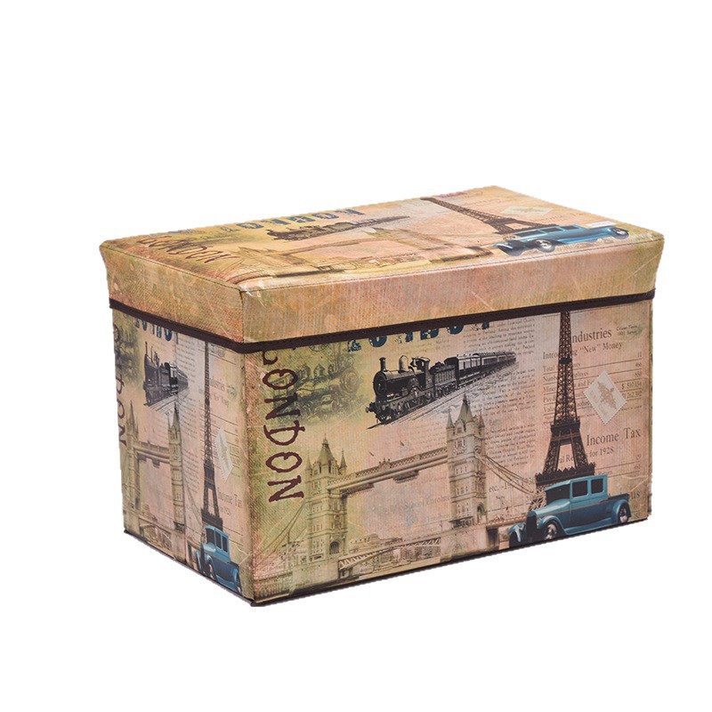 Retro-style large-capacity storage box, folding storage box, easy to clean, seating storage stool, home goods organization box Item Picture