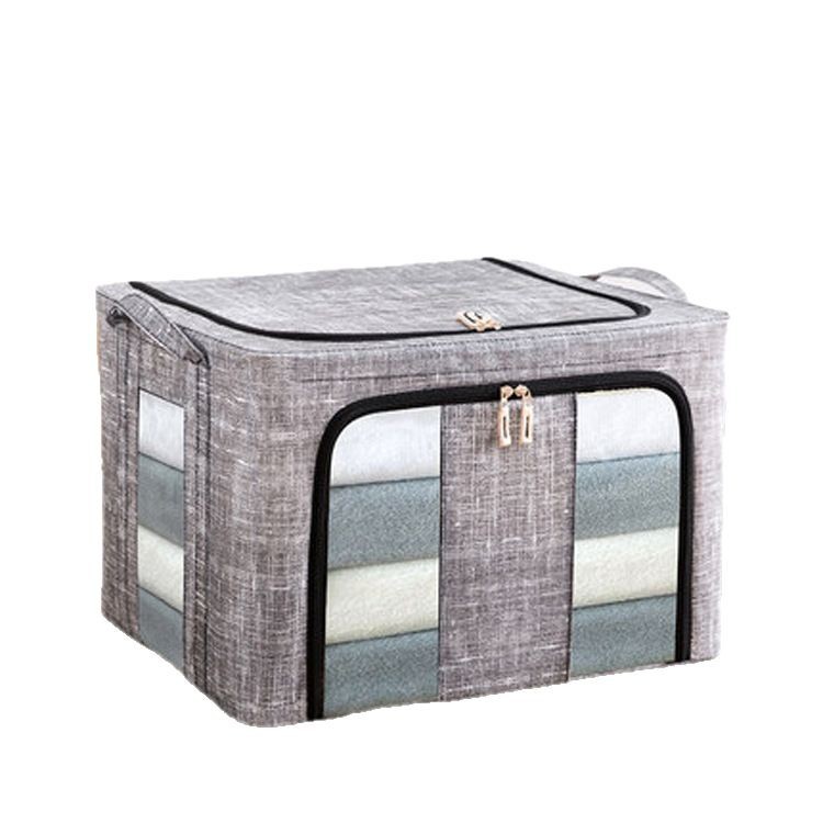定制无纺布透明收纳箱折叠搬家衣物布艺百纳箱儿童玩具整理收纳箱白底实物图