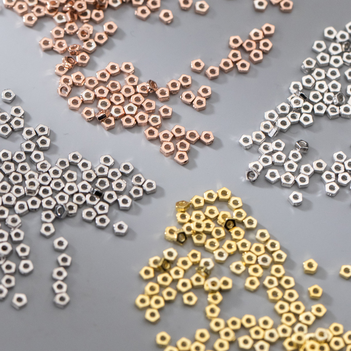 S925银迷你镀金碎银五边形垫片手链项链隔珠diy饰品配件批发Q0346