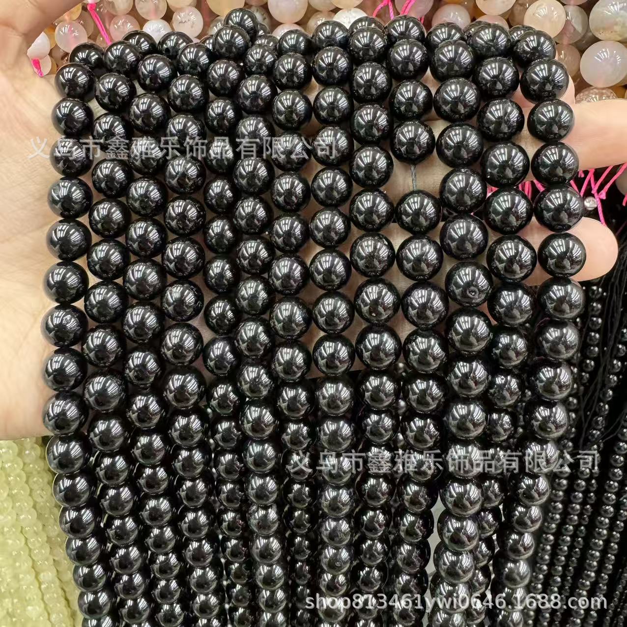 天然黑碧玺散珠 碧玺散珠黑碧玺圆珠半成品手串珠DIY饰品配件批发