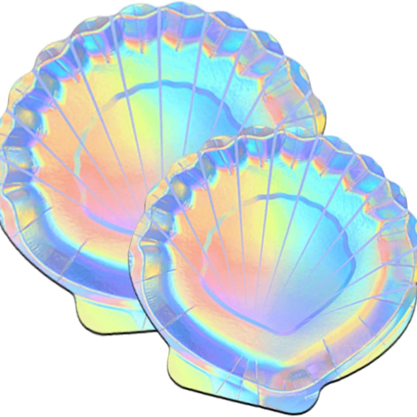 彩虹色贝壳形状盘子贝壳海螺贝壳粉压花贝壳片派对纸盘