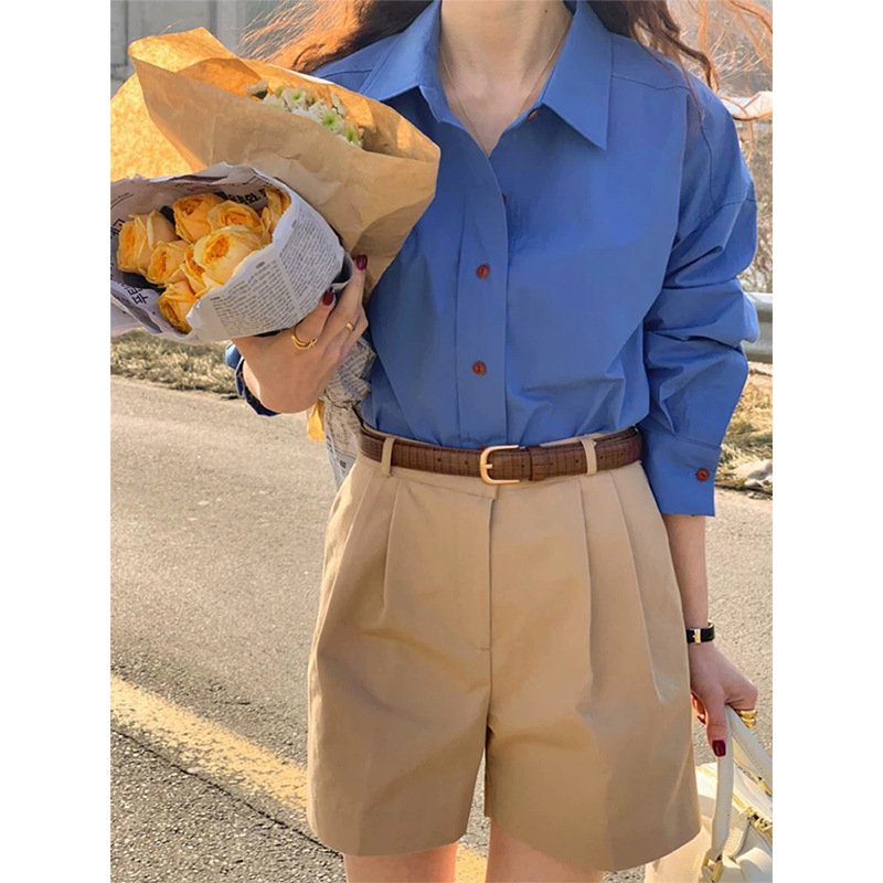 Klein Blue Shirt Women's 2025 Spring High-end Design Niche Retro Korean Loose Shirt New style Item Picture