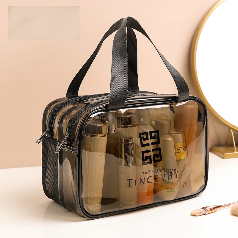 This large-capacity transparent PVC cosmetic product is a must-have for pink enthusiasts. It is waterproof, wear-resistant and easy to carry for storing cosmetics details Picture
