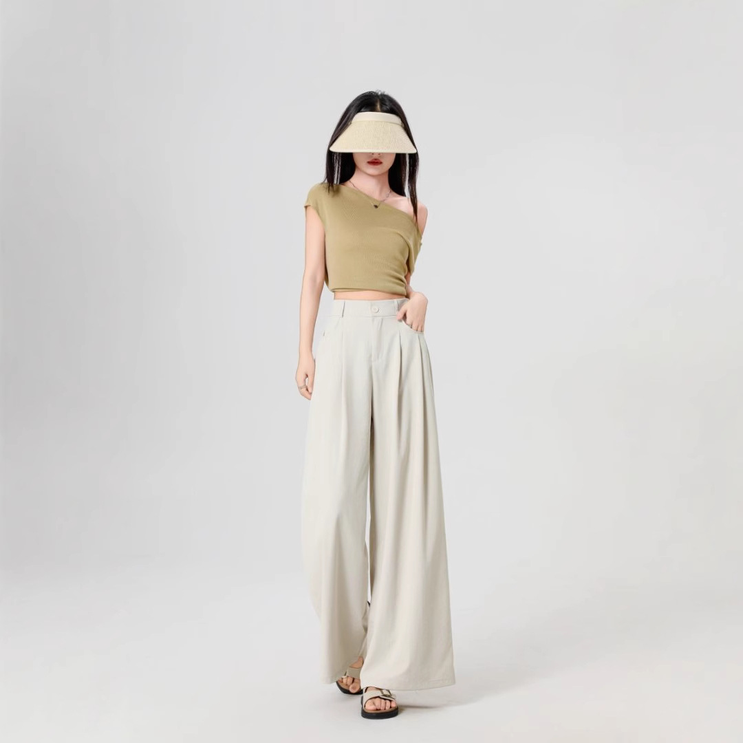 白色西装裤女夏季2025新款高腰垂坠感宽松直筒裤显瘦阔腿裤通勤风
