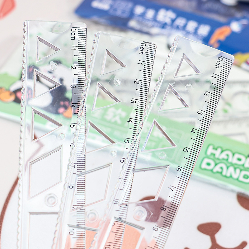 Cute cartoon student stationery four-piece set, soft ruler series, high appearance level transparent scale straight ruler, special drawing ruler Application Scenario