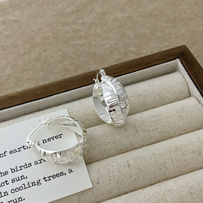 Douyin's best-selling copper gold-plated cross-striped ring ear earrings are versatile, fashionable, and exude an ins style with a high-end touch of silver Application Scenario