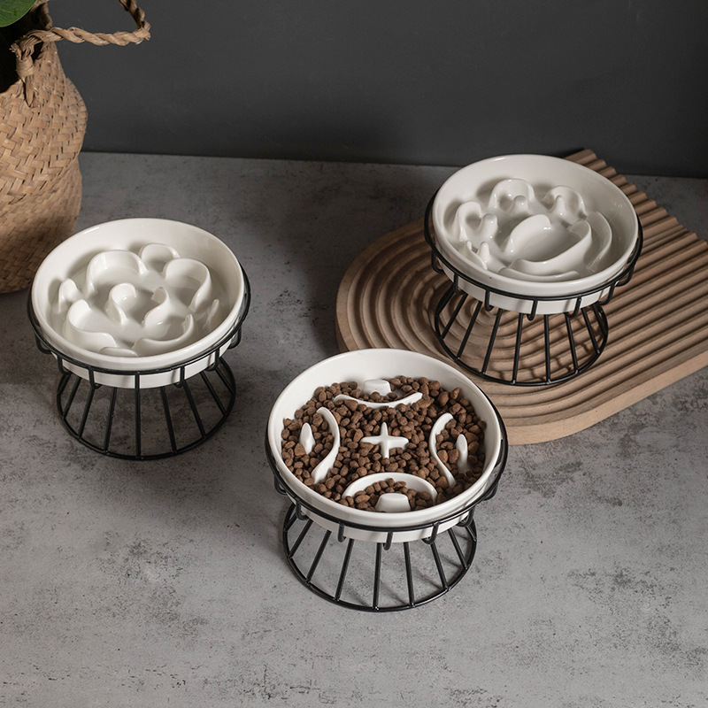 Ceramic slow food bowl to protect the cervical vertebrae, dog bowl to prevent knocking over, small dog and cat food bowl, Amazon anti-choking dog bowl