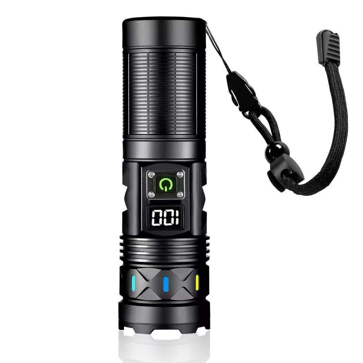 强光远射变焦爆亮手电筒多功能户外应急充电长续航照明手电筒白底实物图