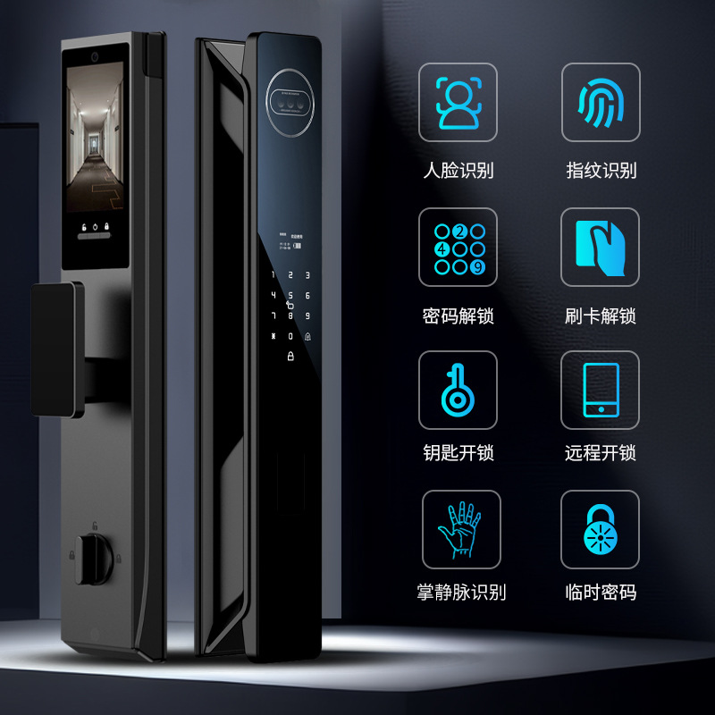 Black smart doorlock, fingerprint padlock, doorlock, electronic combination lock, home security Specification image