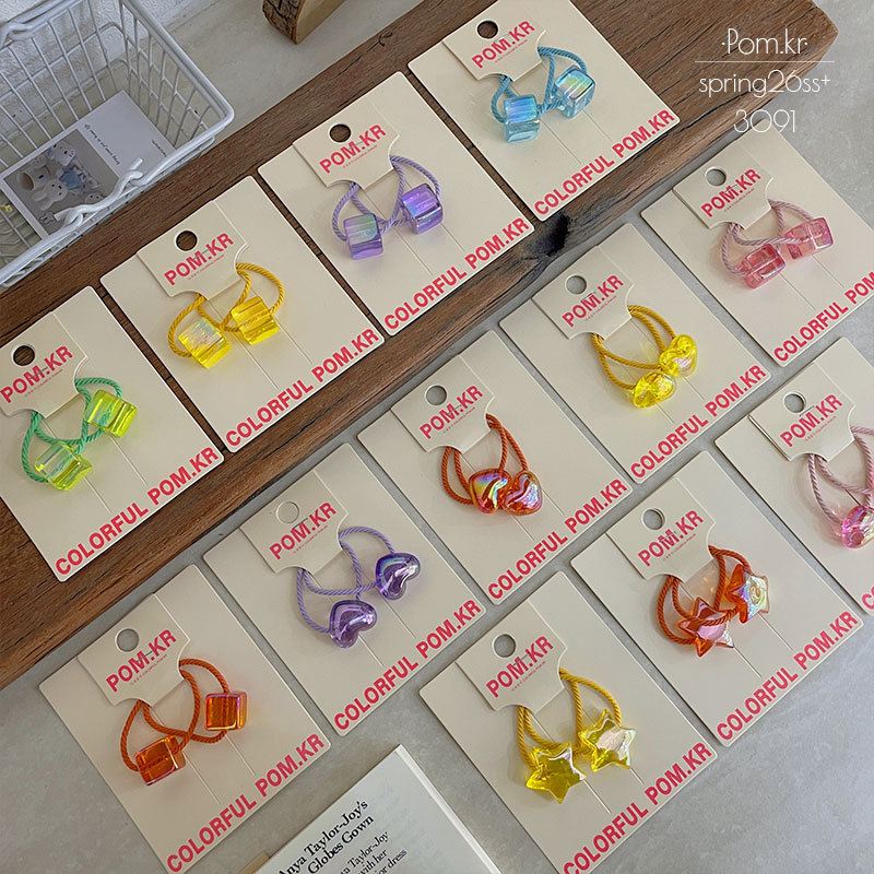 Nuevo estilo coreano transparente cuadrado pares de cabellos cola de caballo cuerda de cabeza multicolor bebé lindo amor estrella elástico elástico accesorios para el pelo Specification image