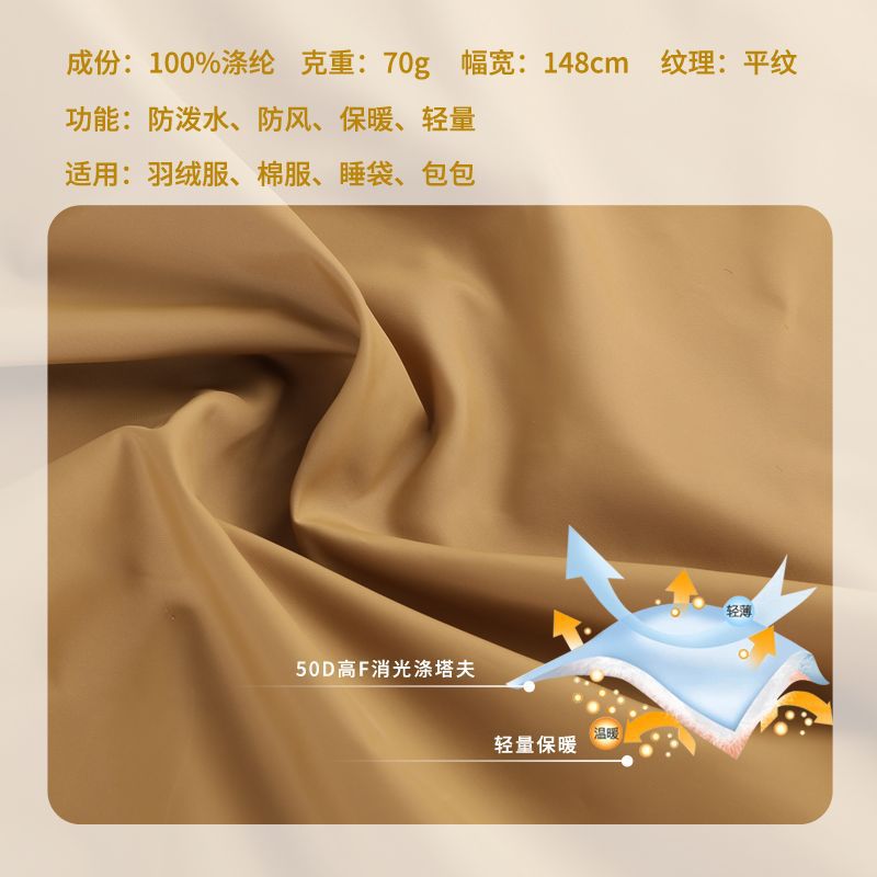50D消光+压光涤塔夫高F防棉面料防水羽绒服棉服休闲服户外服布料产品图