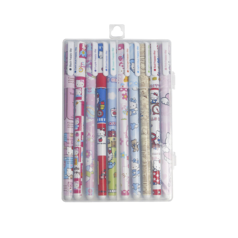 A set of cute little floral 10-color gel pens with printed rods, a fresh and clean boxed gel pen 0.38mm in ten colors Item Picture