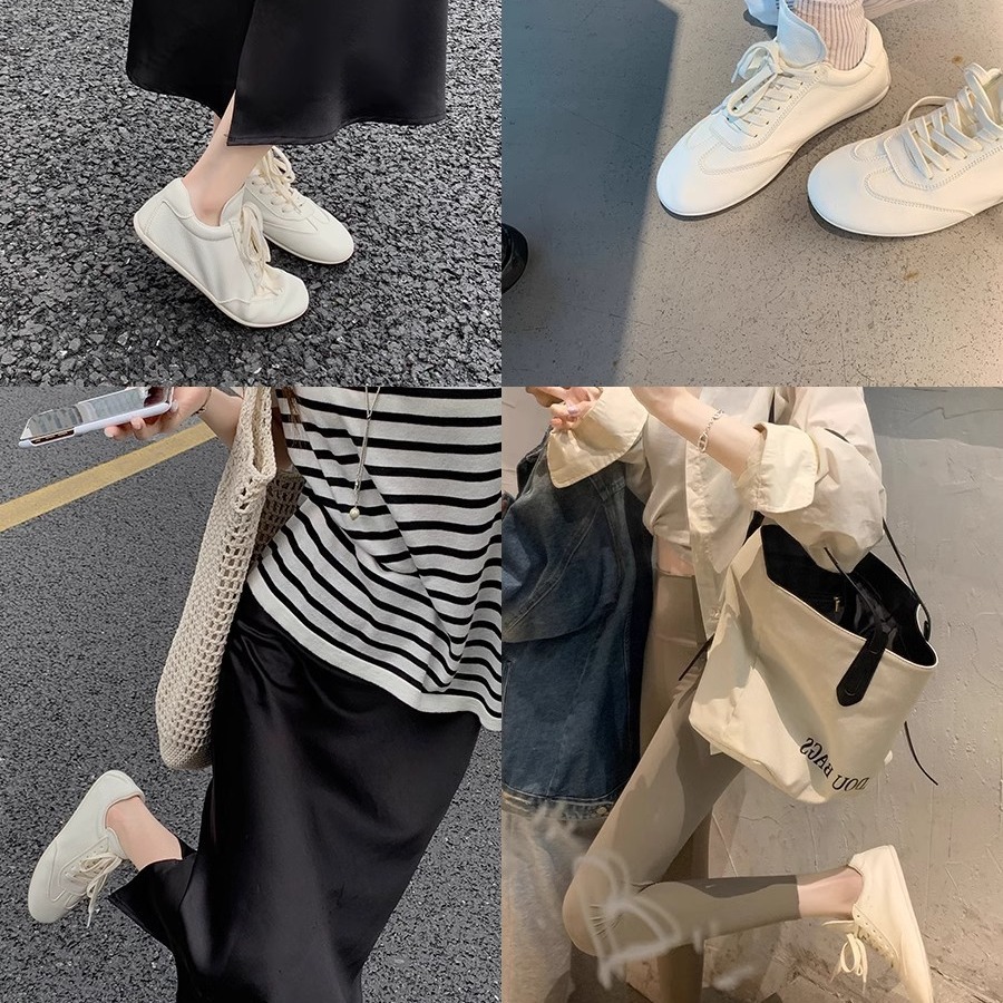Grape ma's same style milk cream girl, super soft leather surface, delicate round toe lace-up Forrest Gump shoes, versatile white sneakers, Detraining shoes Application Scenario