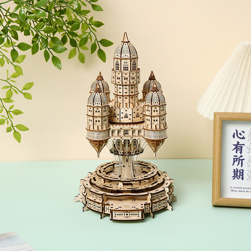 Cross-border bestseller "Sky City with Lights" 3D stereoscopic puzzle assembly wooden toy educational toy three-dimensional display piece details Picture