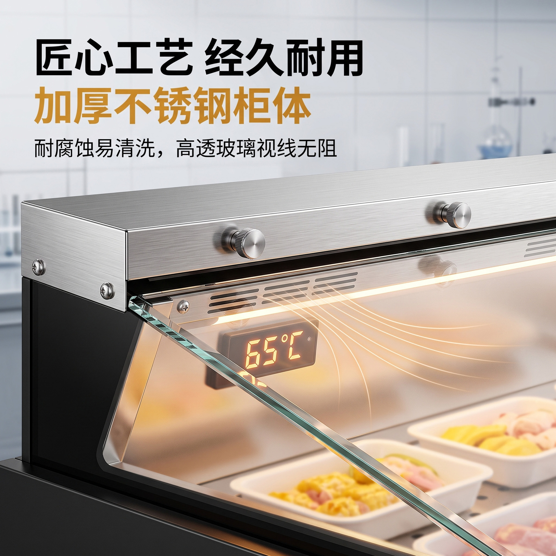 Commercial open vertical hot air display cabinet, pickled food, fried chicken and hamburger display cabinet, hot food constant temperature insulation cabinet manufacturer Specification image