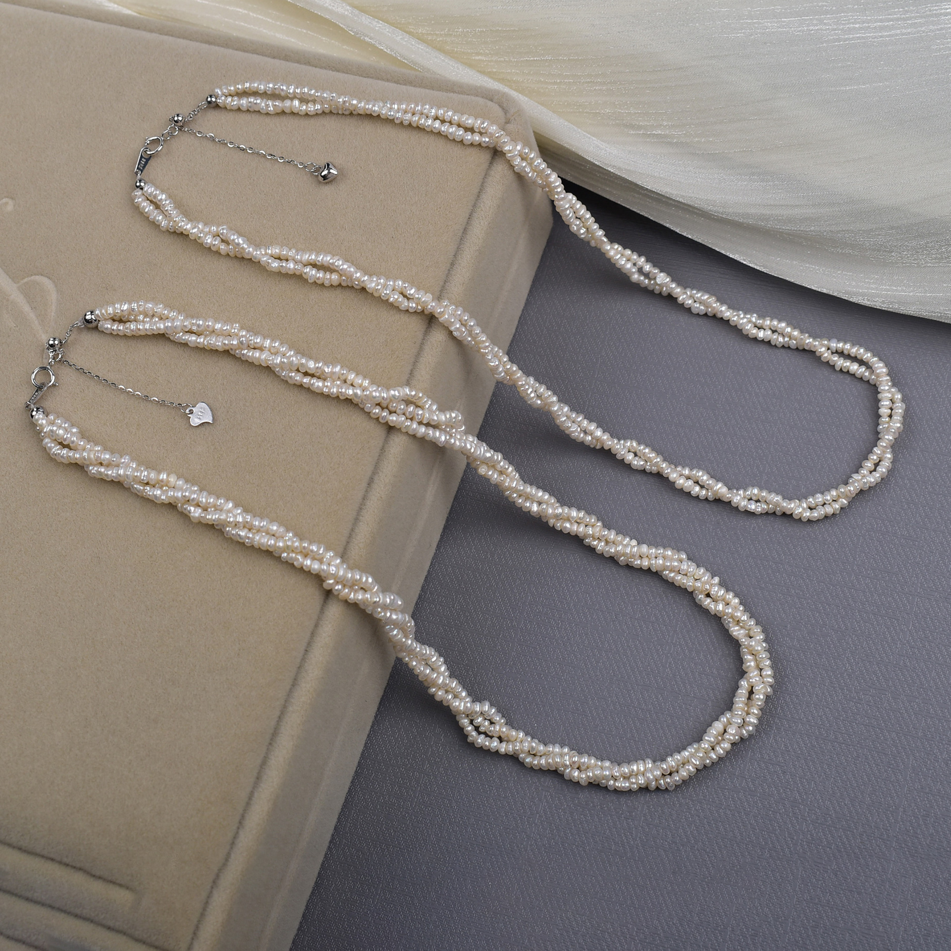 三层双层扭扭链2-3mm小扁珠925珍珠项链天然淡水珍珠项链颈链简约