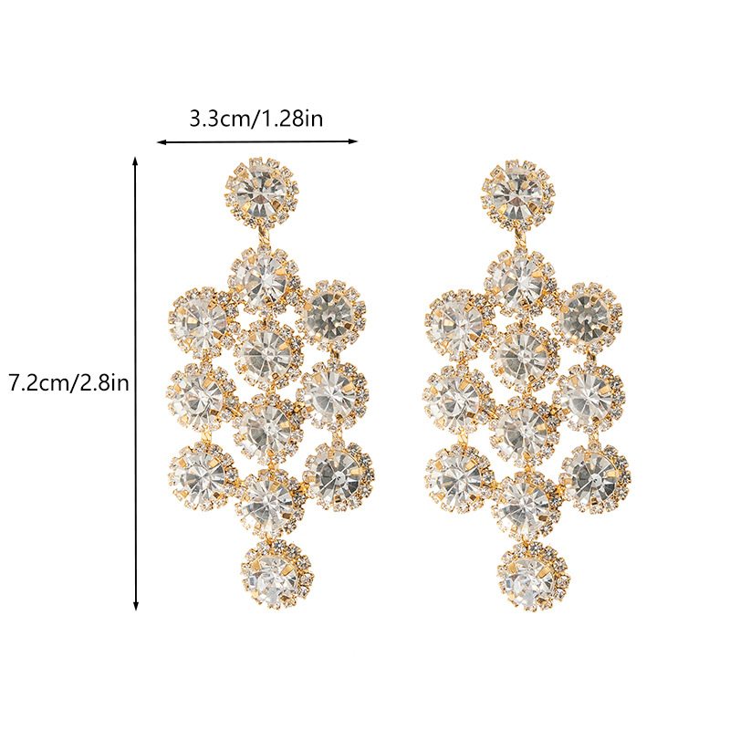 New and Best Seller cross-border retro-style square full-diamond design earrings, luxurious and elegant rhinestone earrings popular in Europe and America Specification drawing