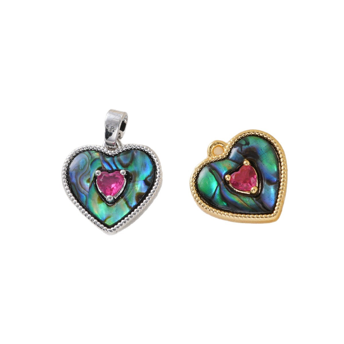 Copper-plated 18k gold color retention, zirconium-inlaid abalone, shell heart, oil-dripping pendant, bracelet, necklace clasp, DIY accessory Item Picture