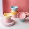 Wholesale of color-blocking ceramic cat bowls with high legs to protect the cervical vertebrae, cat food bowls, cat and dog basins, drinking bowls, and pet snack bowls Application Scenario