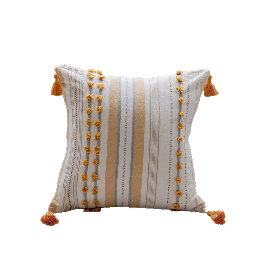 Nordic INS simple cut long side sleeping washed cotton jacquard tassel pillowcase, living room sofa cushion Item Picture