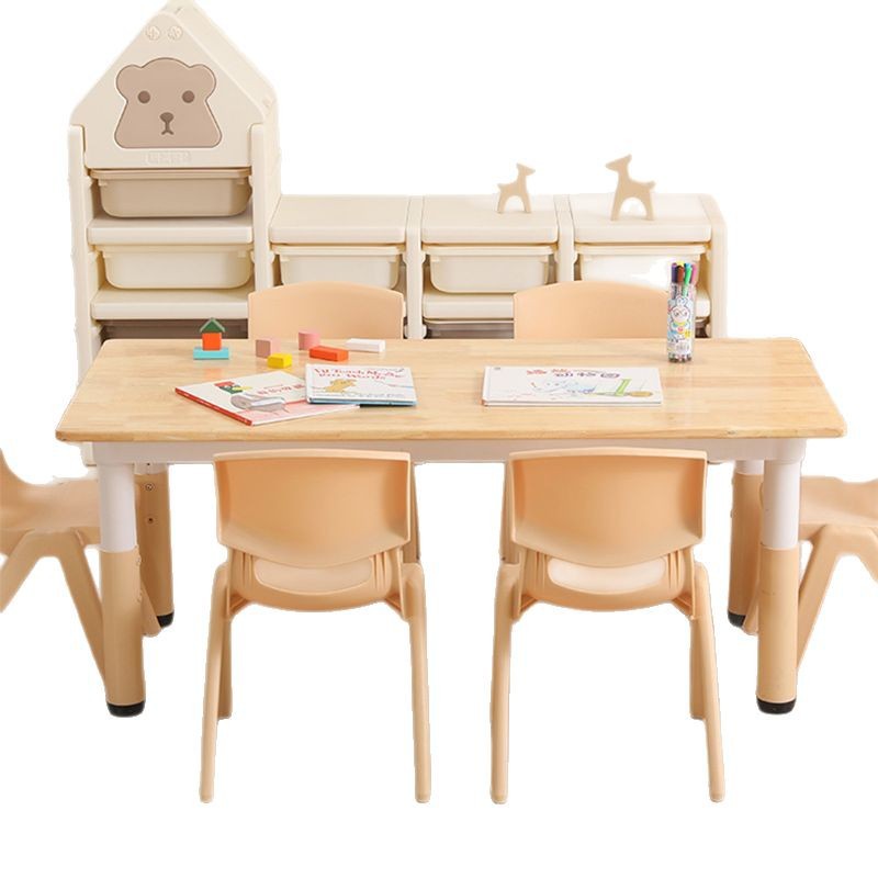 Kindergarten children's writing solid wood desks, study desks, baby toy desks and chairs, thickened height-adjustable oak desks and chairs set Item Picture