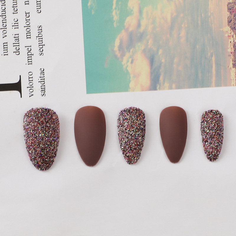 Customized OEM frosted wearable nail art false nails, 24-piece box nail patches, finished nail patches, glitter powder customization Item Picture