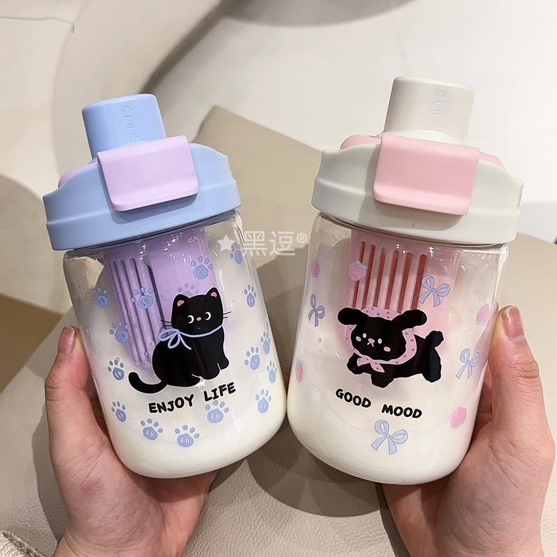 蓝粉配色卡通榴莲儿童水杯手持展示塑料咖啡茶杯夏季可爱