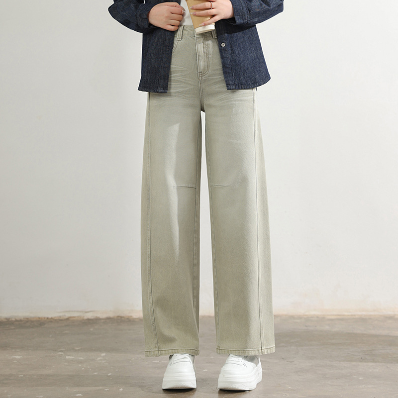Factory direct sales of new khaki three-dimensional spliced slimming sickle pants and casual loose curved jeans for women