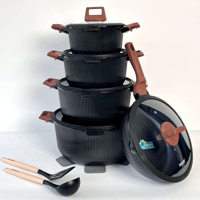 15pcs cookware set 15-piece non-stick pot set, tourmaline die-cast aluminum pot with double bottom and open flame universal Application Scenario