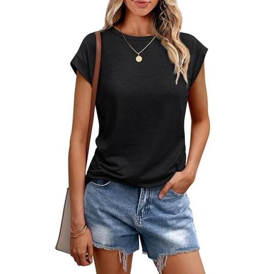 Amazon 2026 European and American women's Vest Summer Cross-border round-neck short-sleeved T-shirt Solid color round-neck cover sleeve for foreign trade women Specification drawing