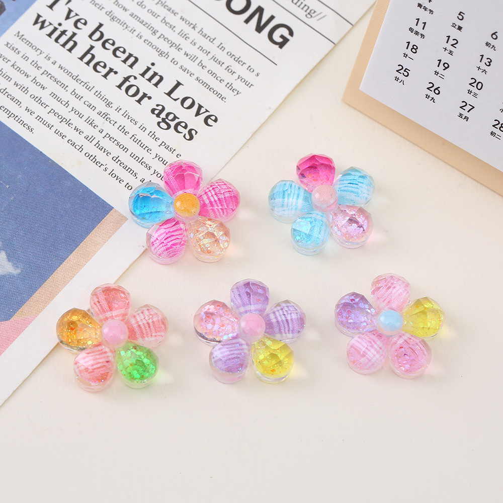 New type of luminous and glittering colorful five-petal flower epoxy resin AB glue accessories, diy phone cases, crocs, hair clips, decorative materials