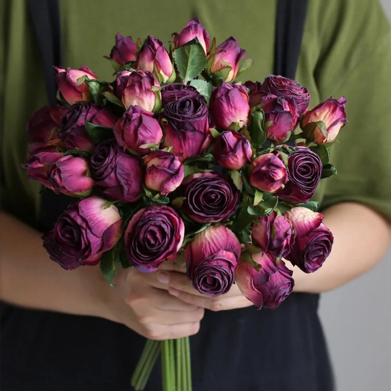 把束干花玫瑰做旧仿真花 仿干花束假花绢花客厅餐桌装饰摄影道具产品图