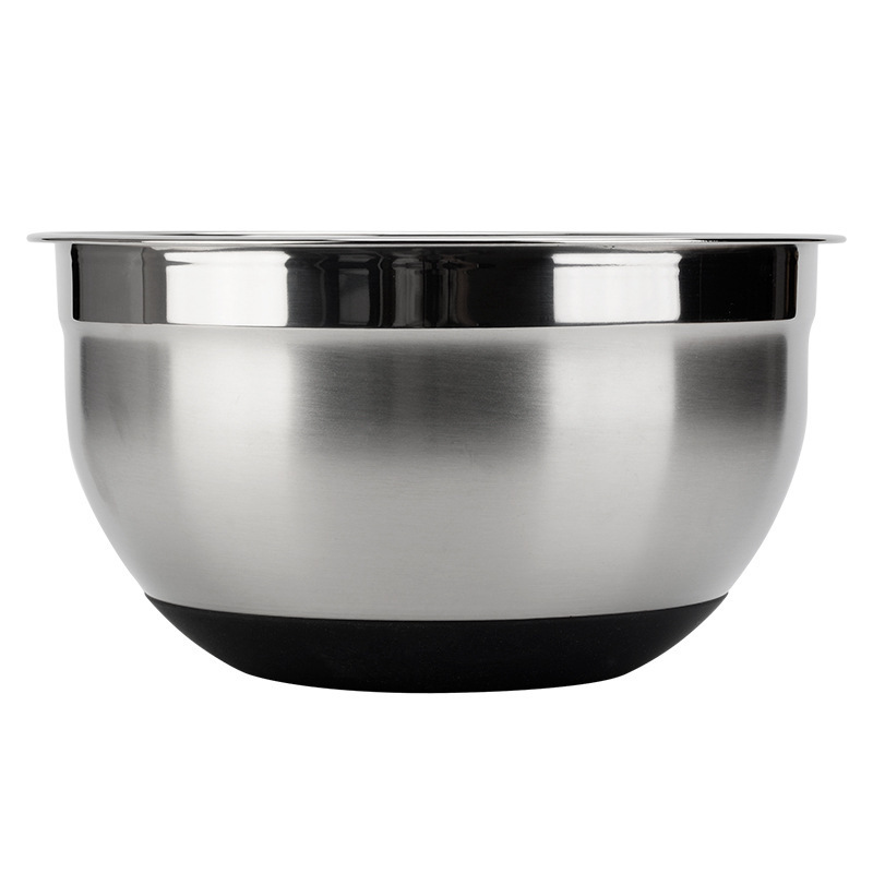 Stainless steel salad bowl, khaki black silicone bottom, anti-slip cover, grater, egg beater set, baking mixing bowl Item Picture