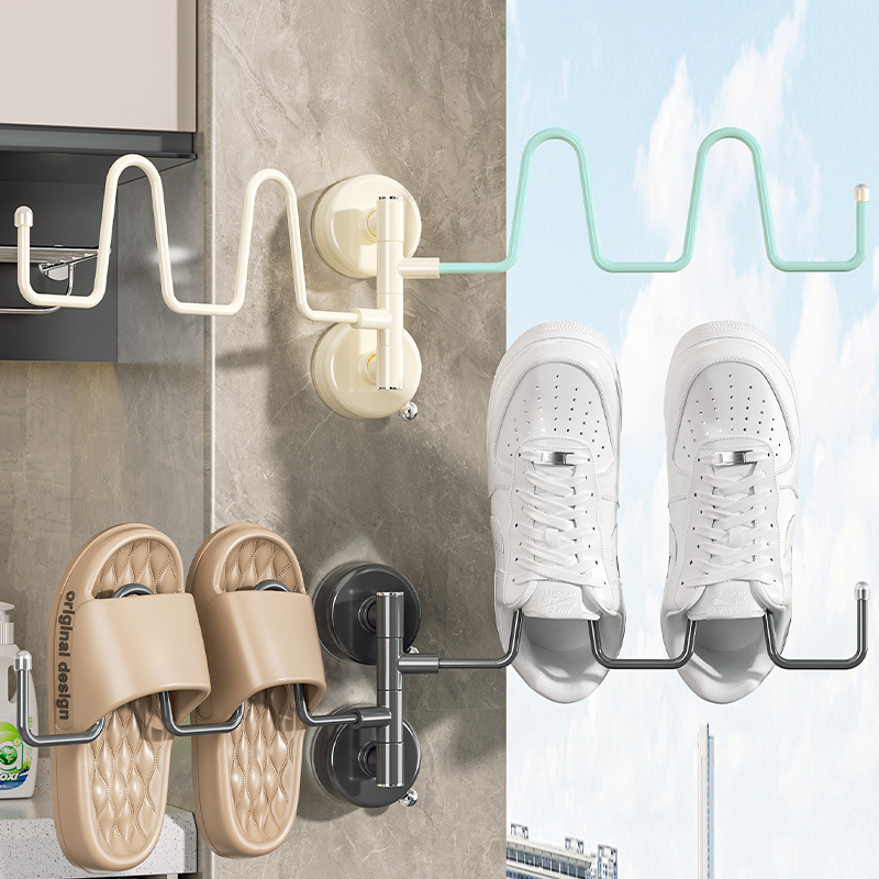 Suction cup shoe drying rack, folding drying rack, foldable balcony wall clothes drying rack, non-drilling storage rack, window sill Specification image