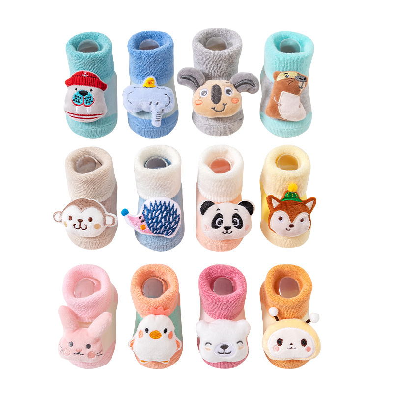 Baby socks for autumn and winter, mid-calf thickened loop floor socks, glue cartoon dolls, anti-slip socks for boys and girls, 0-9 months of children's socks wholesale Item Picture