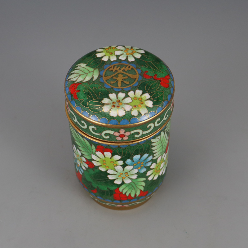 Beijing Cloisonne craft cultural gift and decorative item: Traditional copper body cloisonne enamel polished tea canister details Picture
