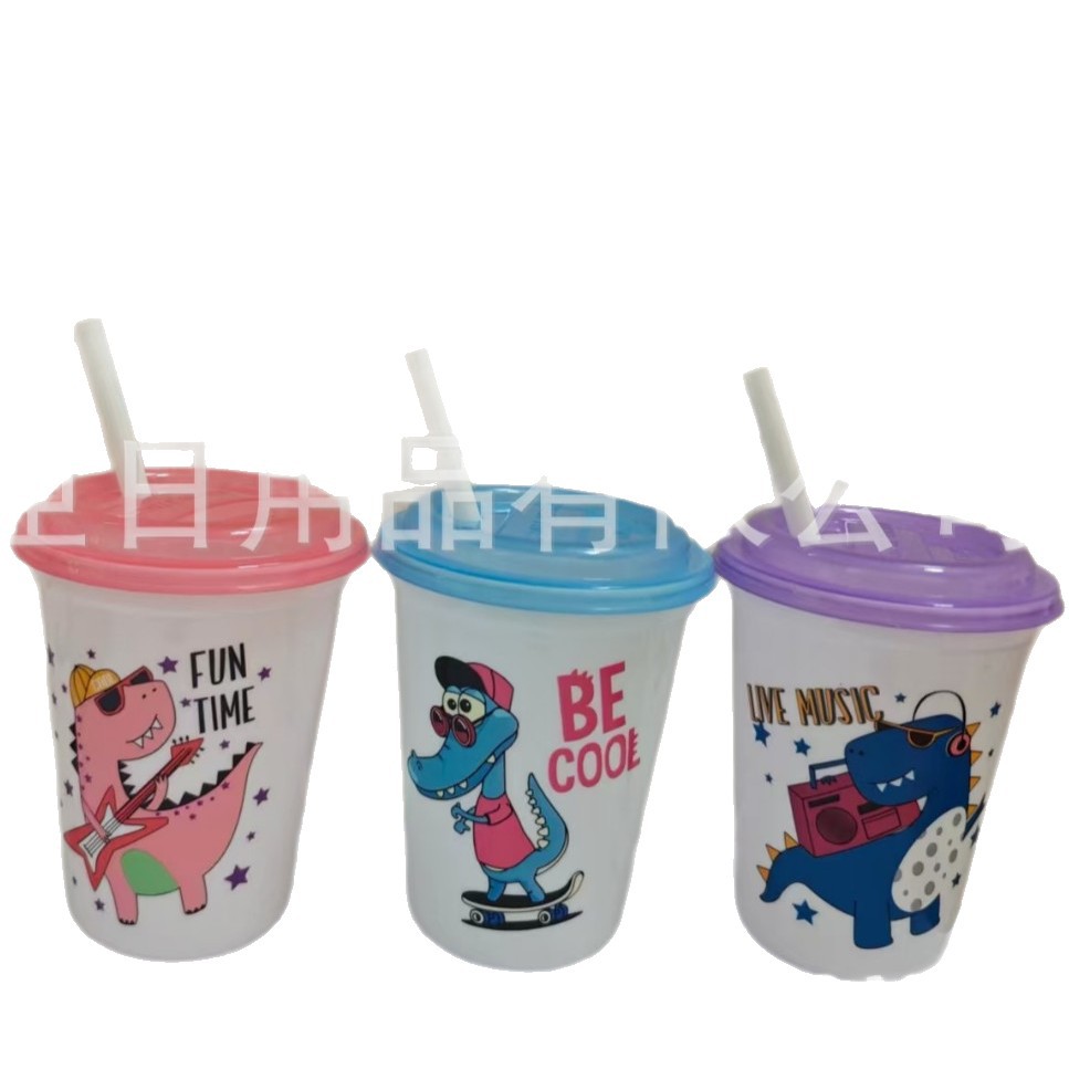 带盖果汁杯pp塑料杯吸管杯塑料杯创意儿童水杯吸管杯可爱跨境热卖详情图5
