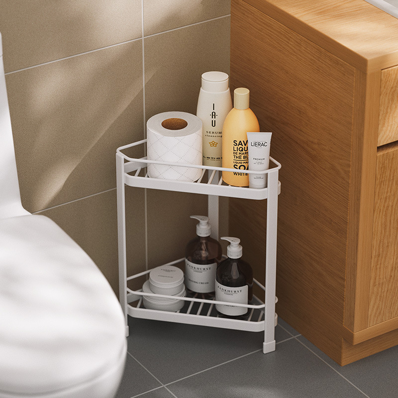 Cross-border exclusive bathroom shelving, non-drilling floor-standing tripod storage rack, corner gap toilet shelving Specification image