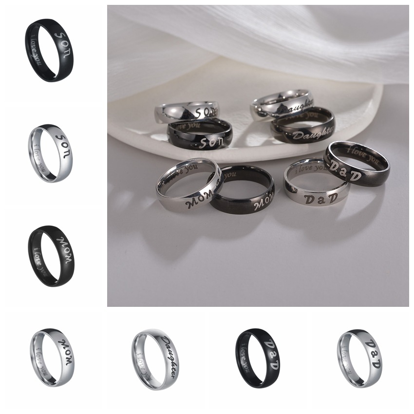 Aliexpress European and American jewelry family rings, DAD MOM rings, I LOVE YOU family rings, 6mm smooth surface details Picture