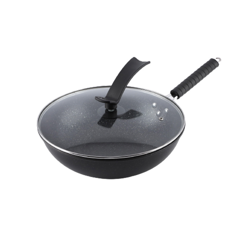 Sin humo piedra de arroz wok hogar tapa de vidrio olla antiadherente regalos de negocios regalos de fondo plano cocina de caldera universal Item Picture