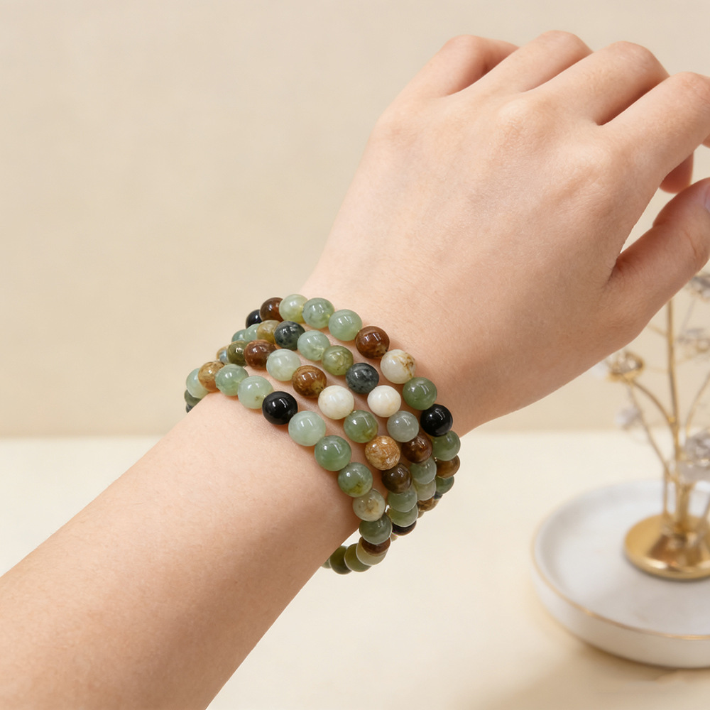 Cross-border new natural Xiuyan jade flower jade bracelet 10mm round bead bracelet diy original jade bracelet manufacturer Application Scenario