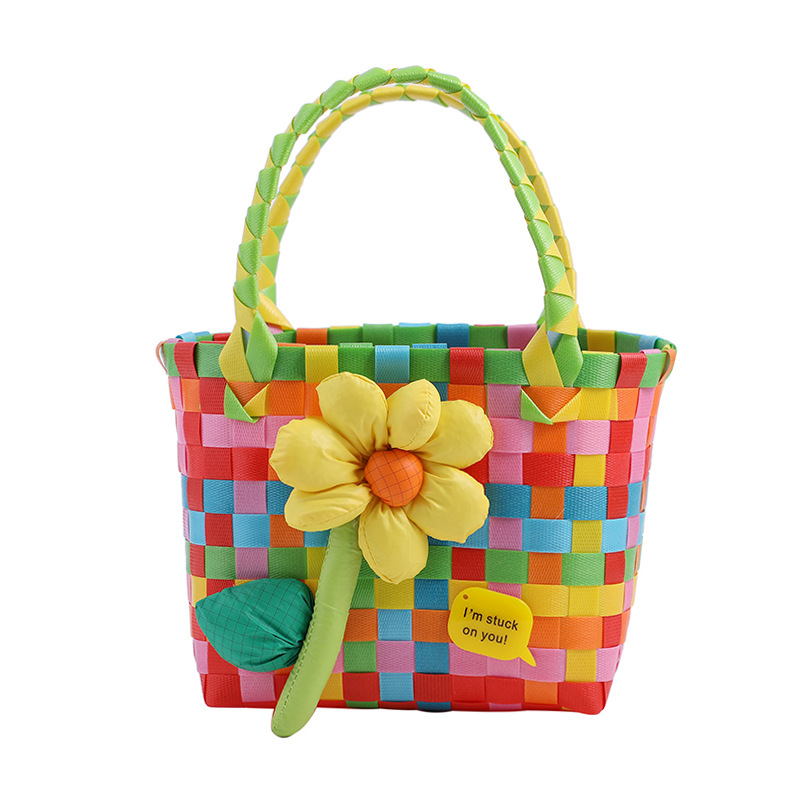 Colorido niños portátil cesta de cocina bolsas de mujeres bolsas literarias y artesanales bolsas bolsas flores lindo verano playa playa Item Picture